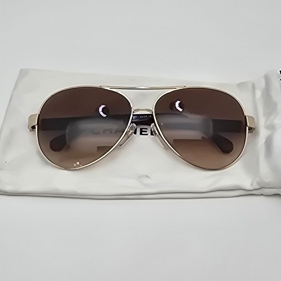Chanel 4195-Q c. 395/3B Gold Quilted Leather Frame Brown Lens Aviator Sunglasses main image 15
